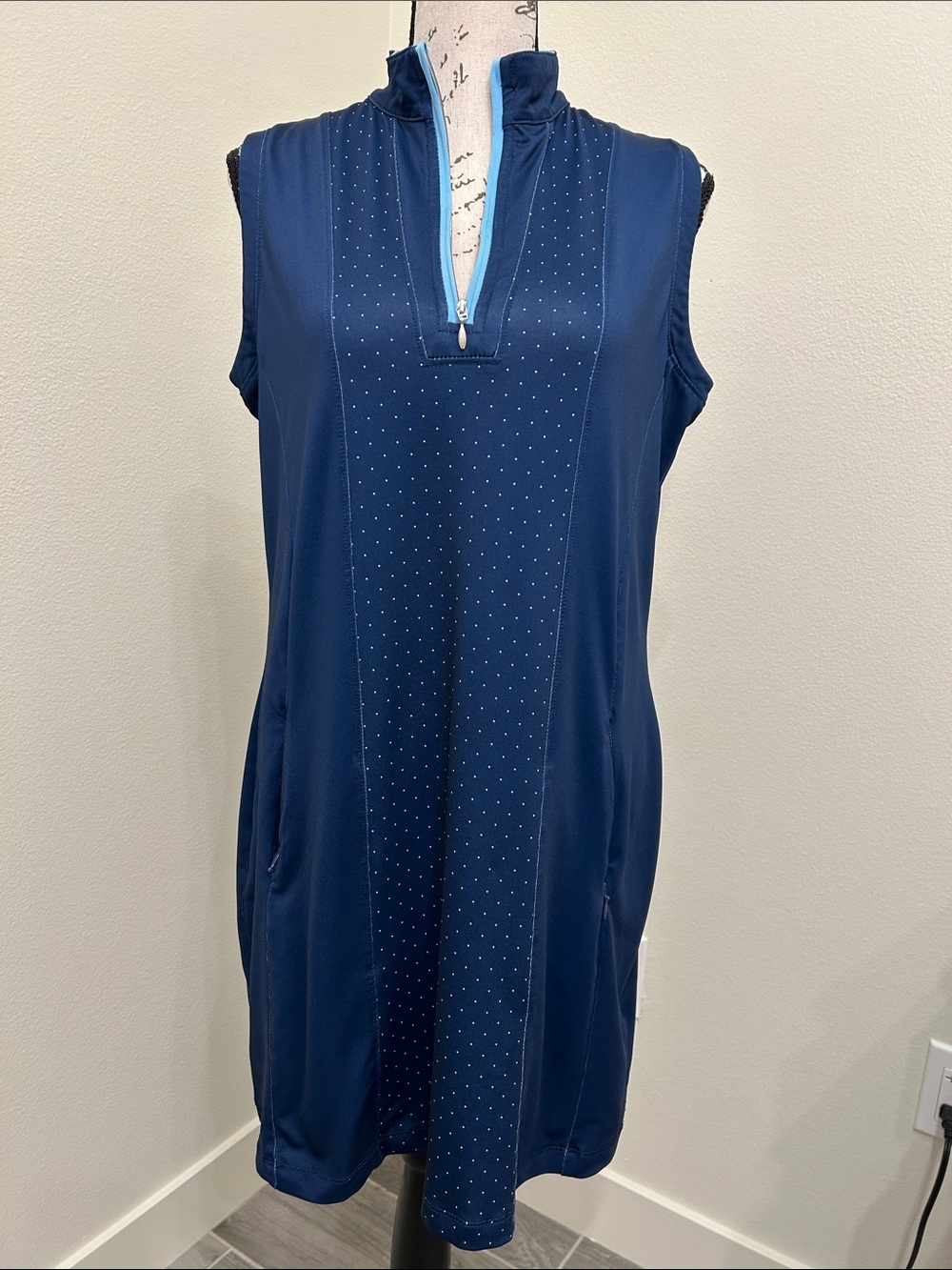 Pebble Beach Sleeveless Navy Sports Dress with Front 1/4 Zip